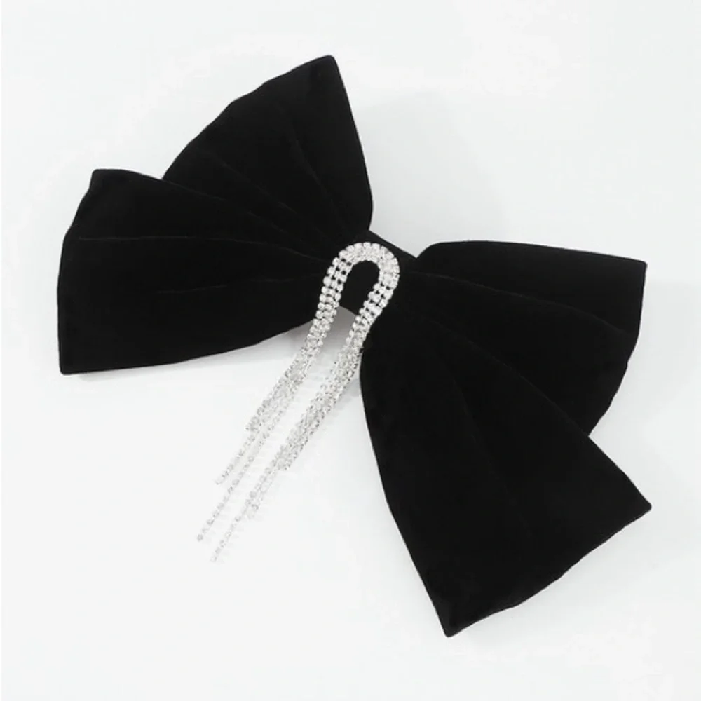 Black Velvet Crystal Tassel Hair Clip Bow (8000)